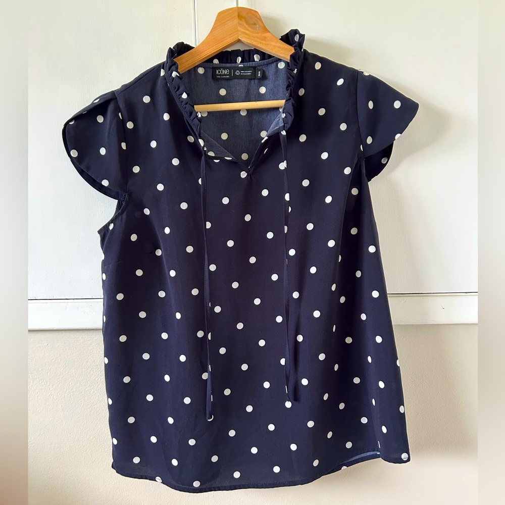 ICONE Navy and White Polka Dot Blouse